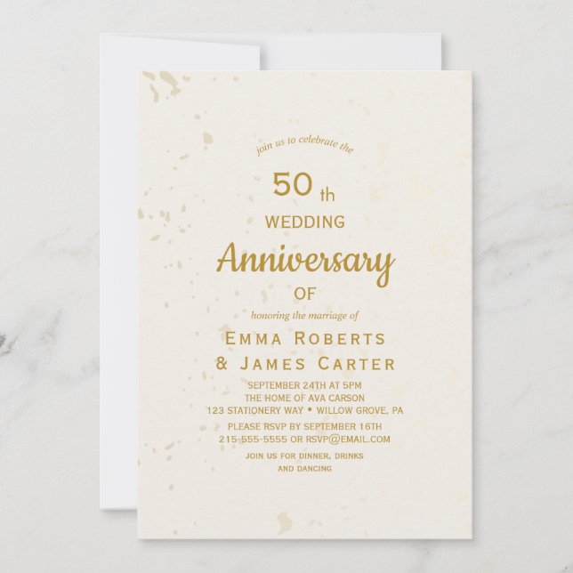 Convite de Aniversário de 50 anos Ouro & Creme (Frente)