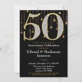 Convite de Aniversário de 50 Anos Preto Dourado Di