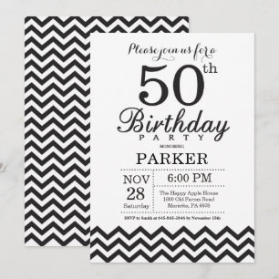 Convite de Aniversário de 50 anos Preto e Branco C