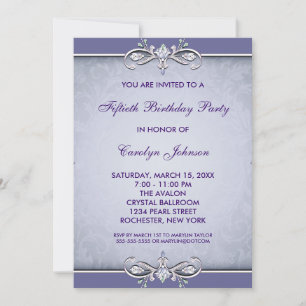 Convite de Aniversário de 50 Anos Purple Damask