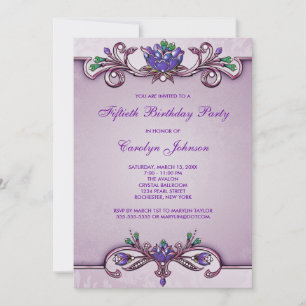 Convite de Aniversário de 50 Anos Purple Damask