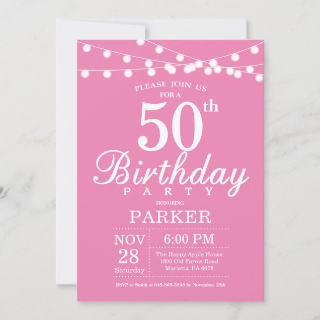 Convite de Aniversário de 50 anos Rosa (Frente)