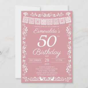 Convite de Aniversário de 50 anos Rosa Blush Festa