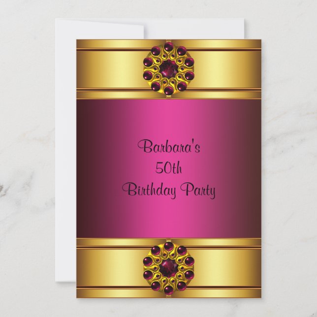 Convite de Aniversário de 50 Anos Rosa Rubi Dourad (Frente)