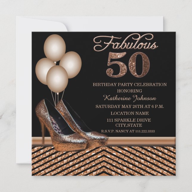 Convite de Aniversário de 50 Anos Rose Gold (Frente)