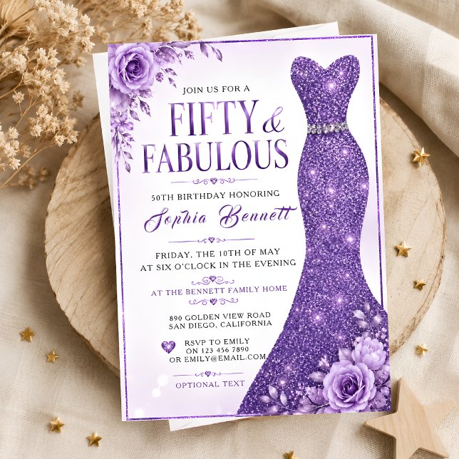 Convite de Aniversário de 50 anos Roxo (Criador carregado)