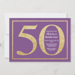 Convite de Aniversário de 50 anos Roxo e Dourado c