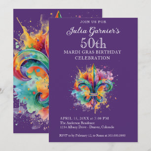 Convite de Aniversário de 50 anos Roxo Elegante