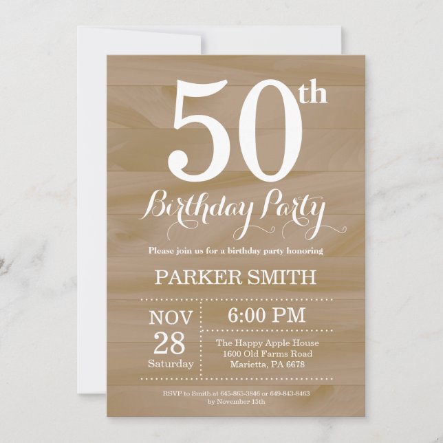 Convite de Aniversário de 50 anos Rústico (Frente)