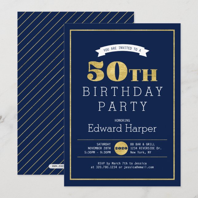 Convite de Aniversário de 50 anos Simple Modern Go (Frente/Verso)