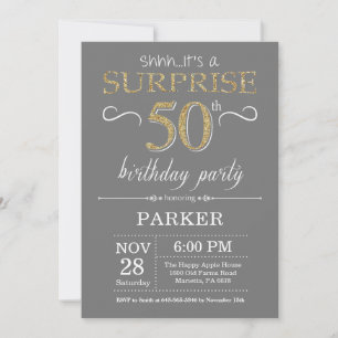 Convite de Aniversário de 50 anos Surpresa Cinza e