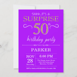 Convite de Aniversário de 50 anos Surpresa Roxo e 