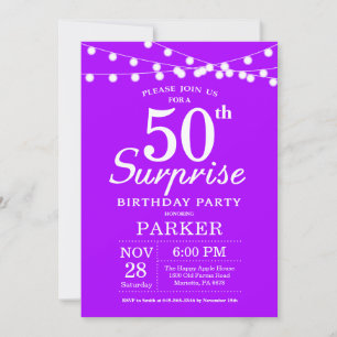 Convite de Aniversário de 50 anos Surpresa Roxo La