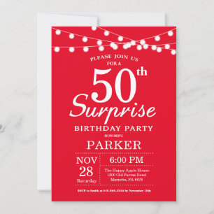 Convite de Aniversário de 50 anos Surpresa Vermelh