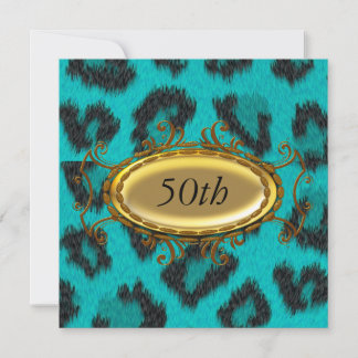 Convite de Aniversário de 50 anos Teal Leopard