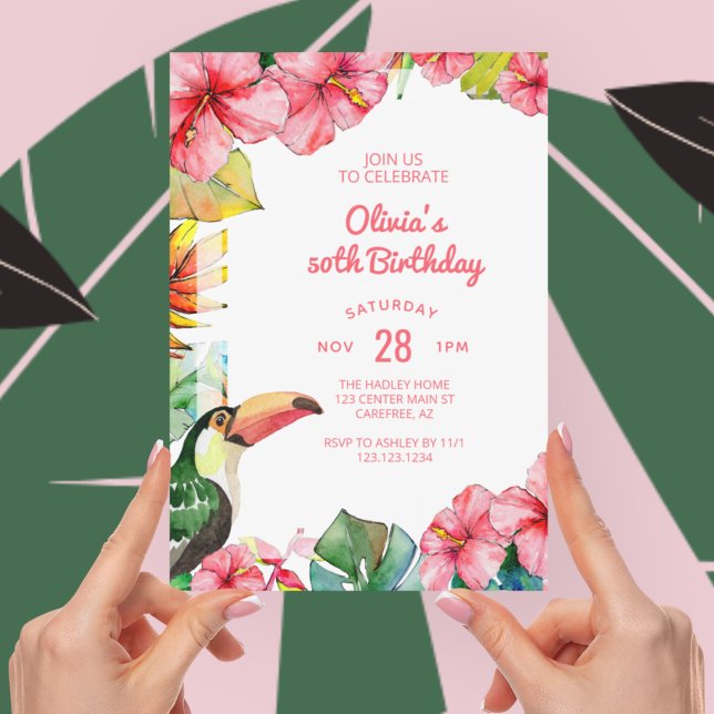 Convite de Aniversário de 50 anos Tropical Havaian (Criador carregado)