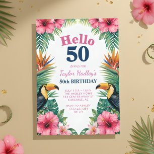 Convite de Aniversário de 50 anos Tropical Hello 5