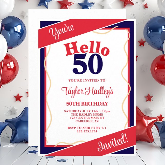 Convite de Aniversário de 50 anos Vermelho Branco  (Criador carregado)
