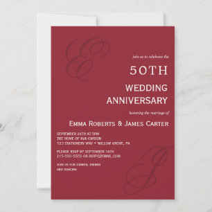 Convite de Aniversário de 50 Anos Vermelho Elegant
