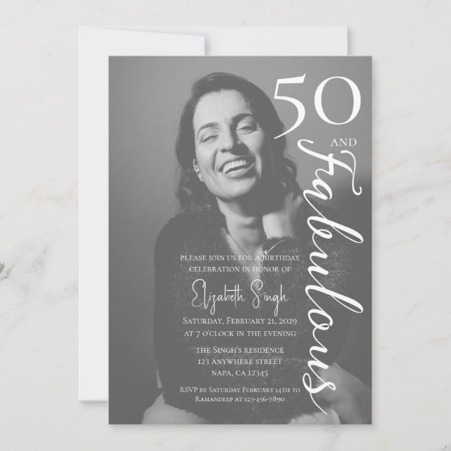 Convite de Aniversário de 50 e Fantástico com Foto (Frente)