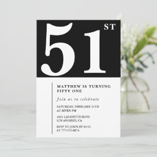 Convite de aniversário de 51 anos preto Elegante C