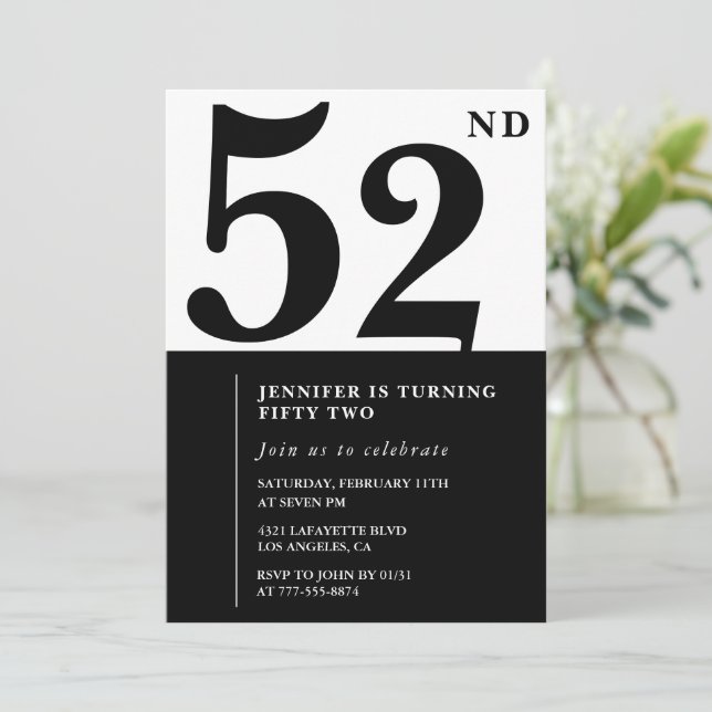 Convite de aniversário de 52 anos feminino elegant (Em pé/Frente)