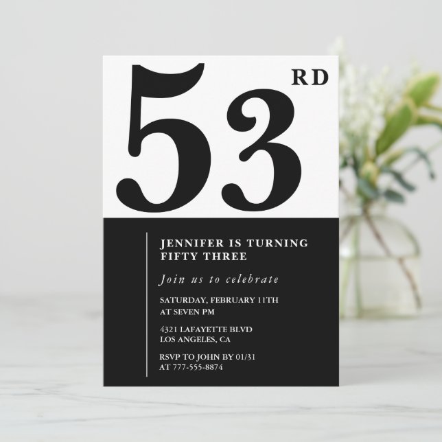 Convite de aniversário de 53 anos elegante para mu (Em pé/Frente)
