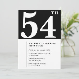 Convite de aniversário de 54 anos preto Elegante C