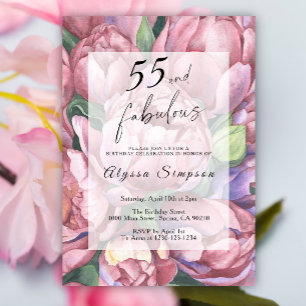 Convite de Aniversário de 55 Anos Floral Vintage