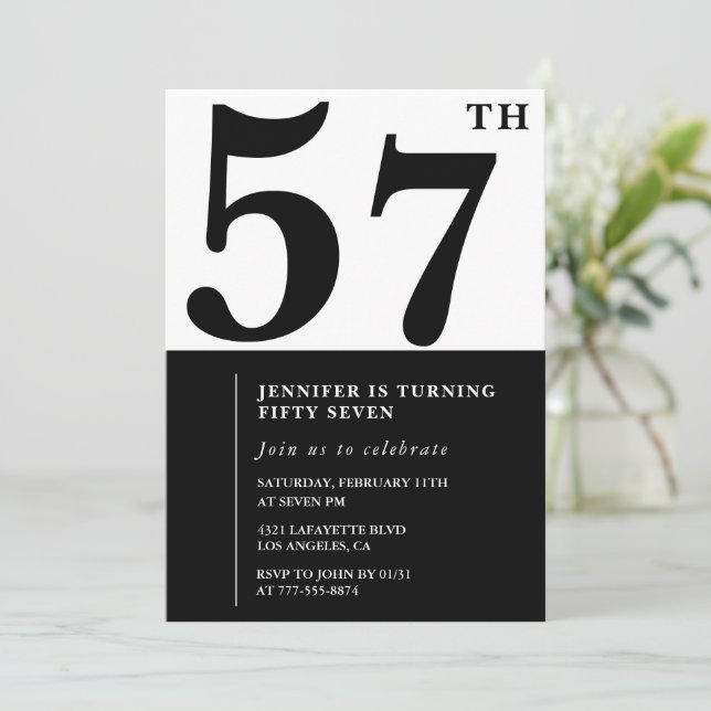 Convite de aniversário de 57 anos elegante para mu (Em pé/Frente)