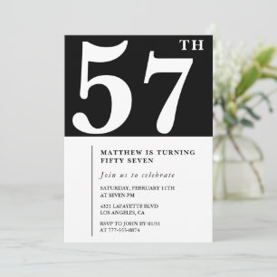 Convite de aniversário de 57 anos preto Elegante C