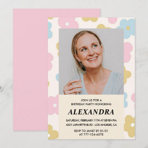 Convite de aniversário de 58 anos com foto floral 