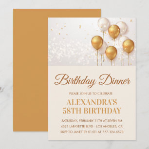 Convite de aniversário de 58 anos dourado Jantar d