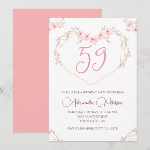 Convite de aniversário de 59 anos Boho Floral Aqua