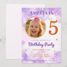 Convite de Aniversário de 5 Anos 5 Bolhas Estrela 