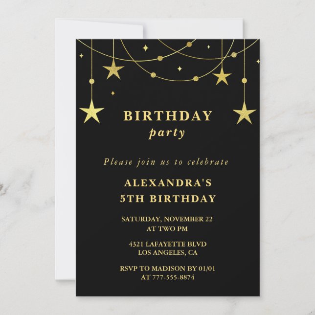 Convite de aniversário de 5 anos Chic estrelas dou (Frente)