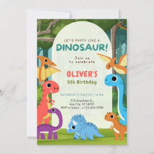 Convite de Aniversário de 5 anos Colorido Dinossau