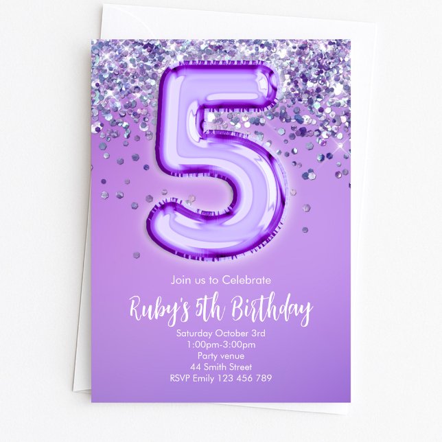 Convite de Aniversário de 5 anos com Brilho Roxo (Criador carregado)