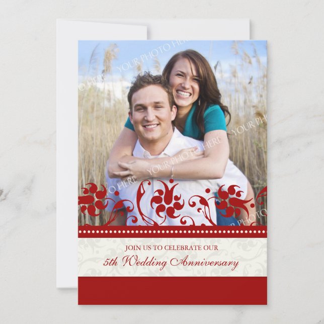 Convite de Aniversário de 5 anos com Foto Floral V (Frente)