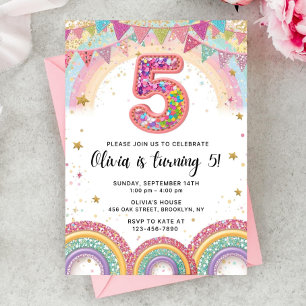Convite de Aniversário de 5 Anos com Lantejoulas A