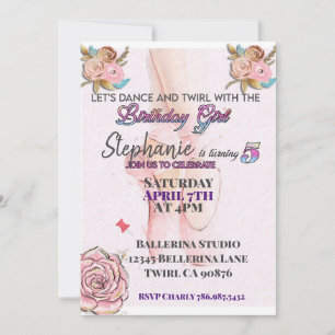 Convite de aniversário de 5 anos da bailarina