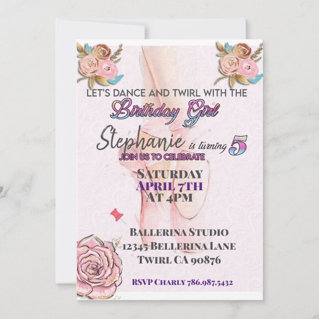 Convite de aniversário de 5 anos da bailarina (Frente)