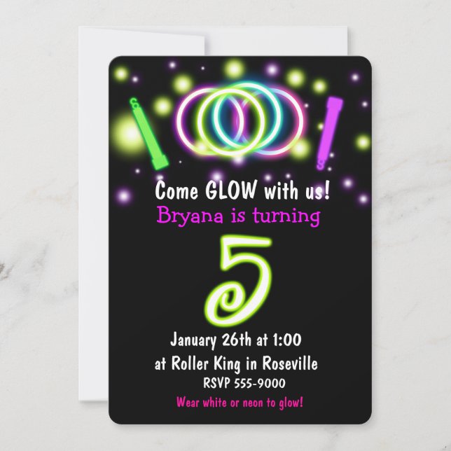Convite de Aniversário de 5 anos da GLOW Lights Id (Frente)