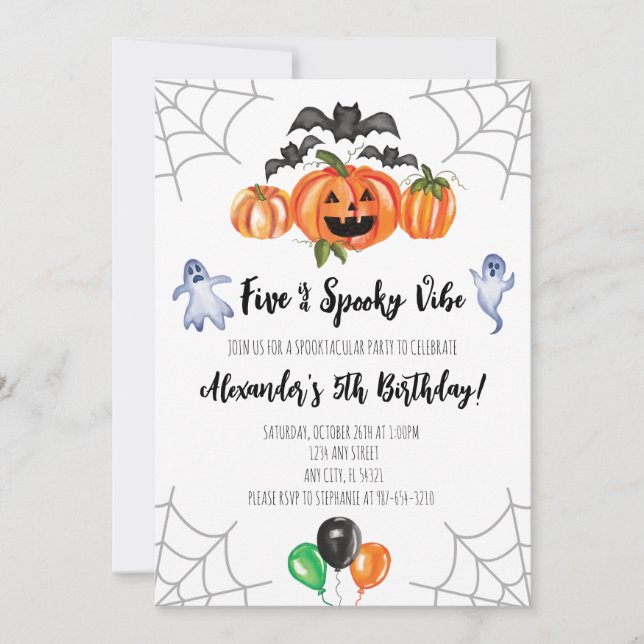 Convite de Aniversário de 5 anos Five is a Spooky  (Frente)