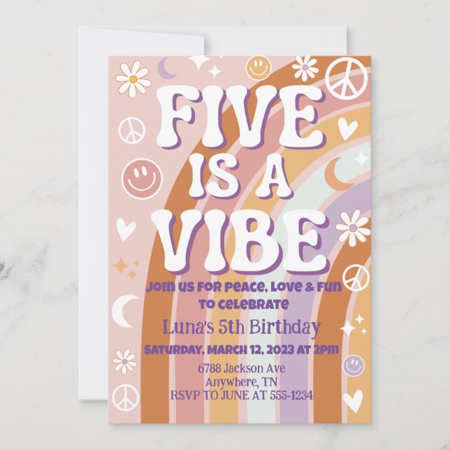 Convite de Aniversário de 5 anos Five is a Vibe (Frente)