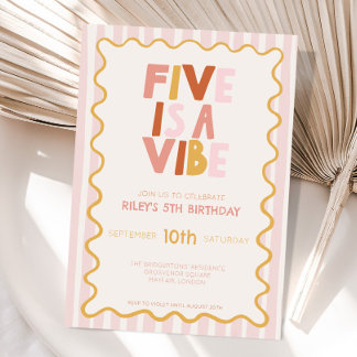 Convite de Aniversário de 5 Anos Five Is a Vibe Pa