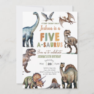 Convite de aniversário de 5 anos para menino Dinos