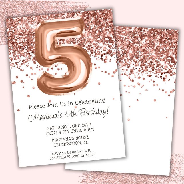 Convite de Aniversário de 5 anos Rose Gold (Criador carregado)