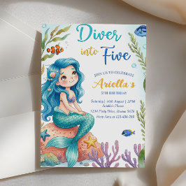 Convite de Aniversário de 5 Anos Sereia Mergulhe n