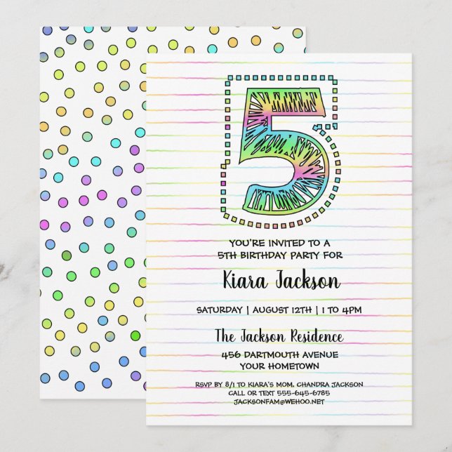 Convite de aniversário de 5 de diversão legal (Frente/Verso)